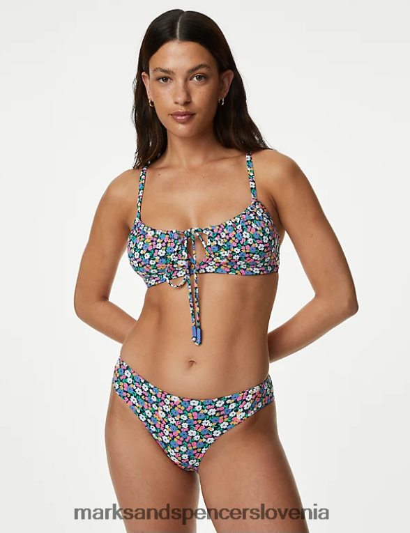 cvetlični spodnji del bikinija z visokimi nogavicami več/svetlo Marks & Spencer kopalke in oblačila za plažo ženske 6T8F6X2406