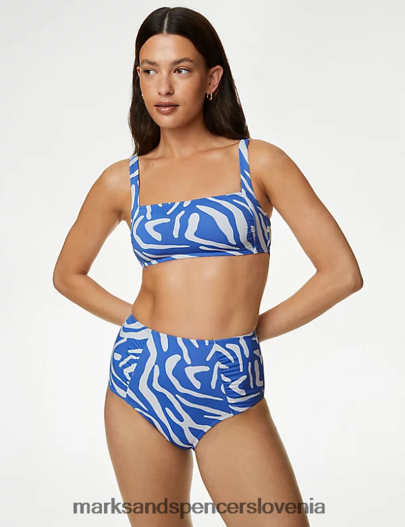 potiskani spodnji del bikinija z naborki svetlo modra mešanica Marks & Spencer kopalke in oblačila za plažo ženske 6T8F6X3497