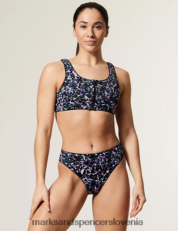 potiskani spodnji del bikinija z visokimi nogavicami mešanica lila Marks & Spencer kopalke in oblačila za plažo ženske 6T8F6X2219