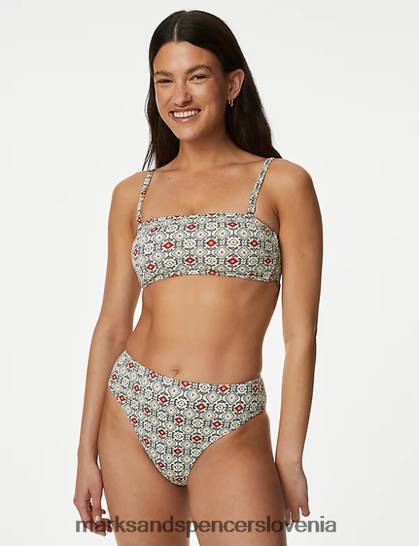 potiskani spodnji del bikinija z visokimi nogavicami za nadzor trebuha mešanica slonovine Marks & Spencer kopalke in oblačila za plažo ženske 6T8F6X2004