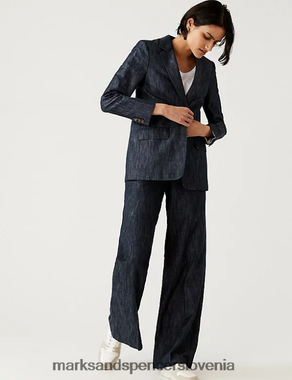 sproščen blazer iz bogatega bombaža temna mornarica Marks & Spencer oblačila ženske 6T8F6X1422