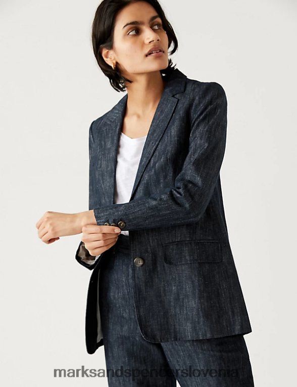 sproščen blazer iz bogatega bombaža temna mornarica Marks & Spencer oblačila ženske 6T8F6X1422