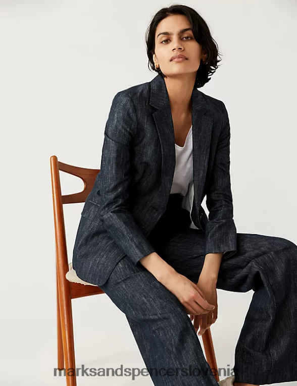 sproščen blazer iz bogatega bombaža temna mornarica Marks & Spencer oblačila ženske 6T8F6X1422