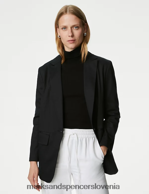 sproščen enoprsni blazer iz mešanice liocela Črna Marks & Spencer oblačila ženske 6T8F6X931