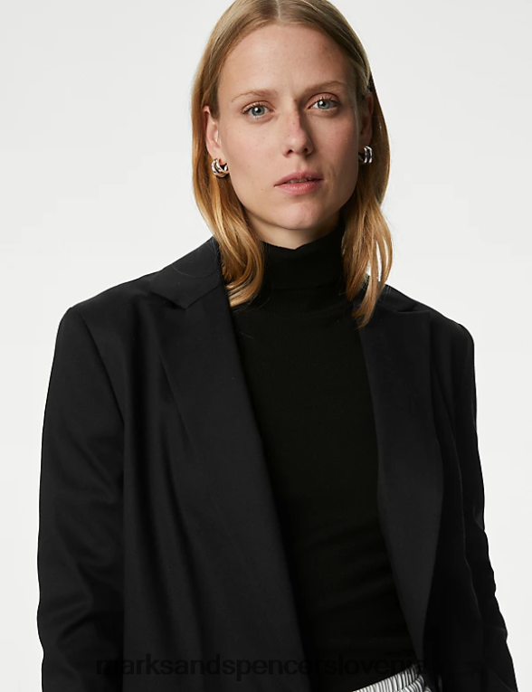 sproščen enoprsni blazer iz mešanice liocela Črna Marks & Spencer oblačila ženske 6T8F6X931