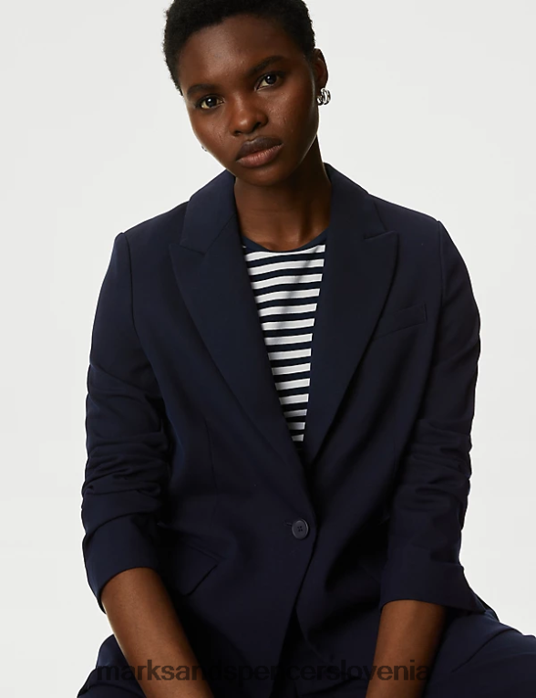 sproščen enoprsni blazer mornarica Marks & Spencer oblačila ženske 6T8F6X811