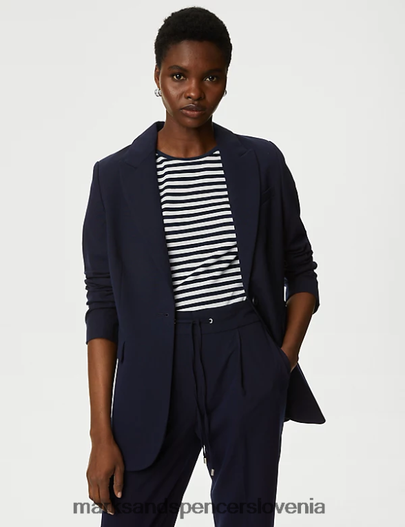 sproščen enoprsni blazer mornarica Marks & Spencer oblačila ženske 6T8F6X811