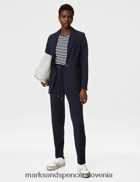 sproščen enoprsni blazer mornarica Marks & Spencer oblačila ženske 6T8F6X811