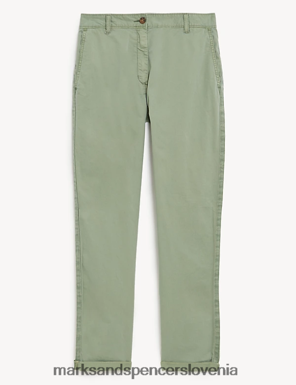 Ozki chinos hlače iz bombaža, barvane s čajem oniks Marks & Spencer oblačila ženske 6T8F6X2582