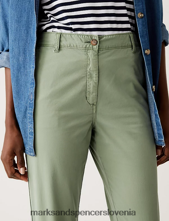 Ozki chinos hlače iz bombaža, barvane s čajem oniks Marks & Spencer oblačila ženske 6T8F6X2582