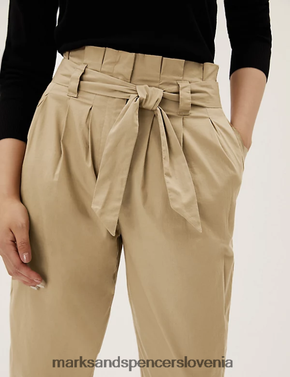 bombažne balonaste zožene hlače latte Marks & Spencer oblačila ženske 6T8F6X3195
