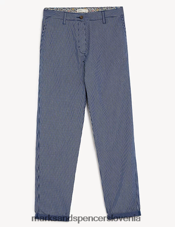 bombažni črtasti slim chinos hlače mornarska mešanica Marks & Spencer oblačila ženske 6T8F6X1004