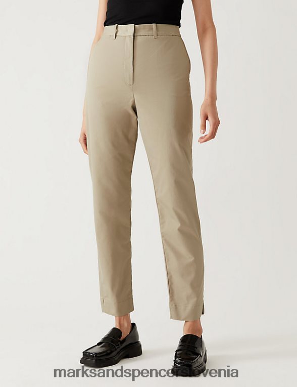 bombažni zoženi chinos hlače kava Marks & Spencer oblačila ženske 6T8F6X855