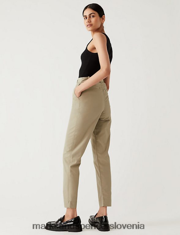 bombažni zoženi chinos hlače kava Marks & Spencer oblačila ženske 6T8F6X855