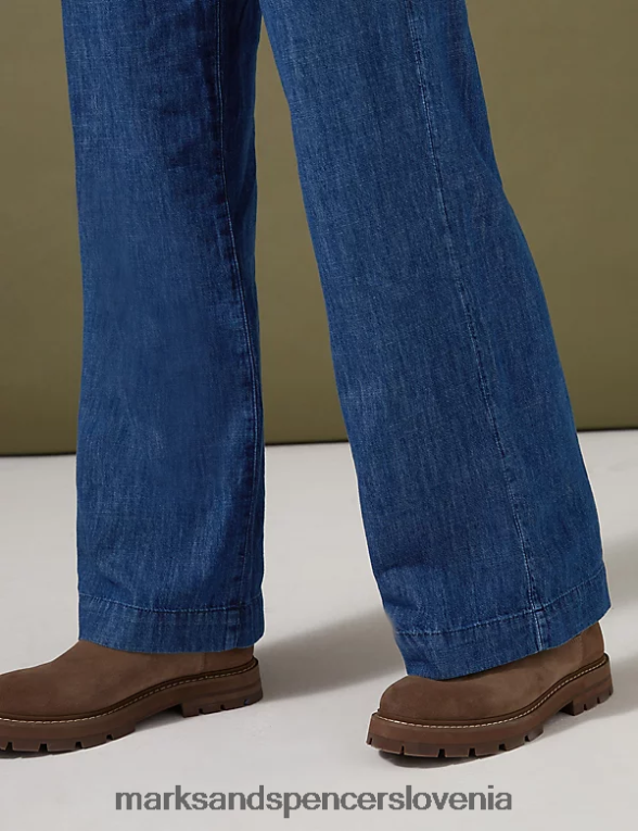 denim široke hlače s pasom temno indigo Marks & Spencer oblačila ženske 6T8F6X3263