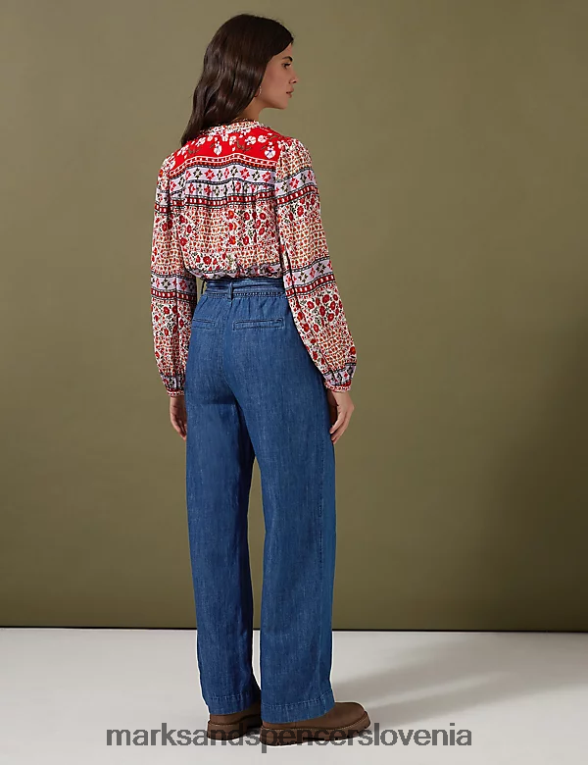 denim široke hlače s pasom temno indigo Marks & Spencer oblačila ženske 6T8F6X3263