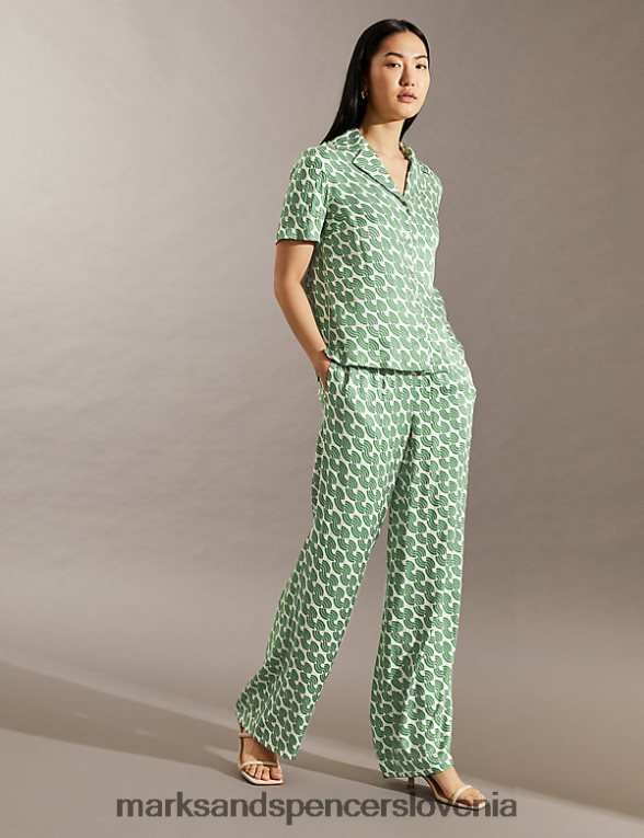 geometrijske široke hlače zelena mešanica Marks & Spencer oblačila ženske 6T8F6X1110