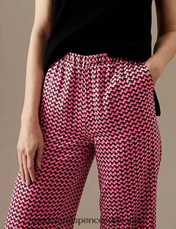 široke hlače s potiskom čiste svile roza mešanica Marks & Spencer oblačila ženske 6T8F6X1698