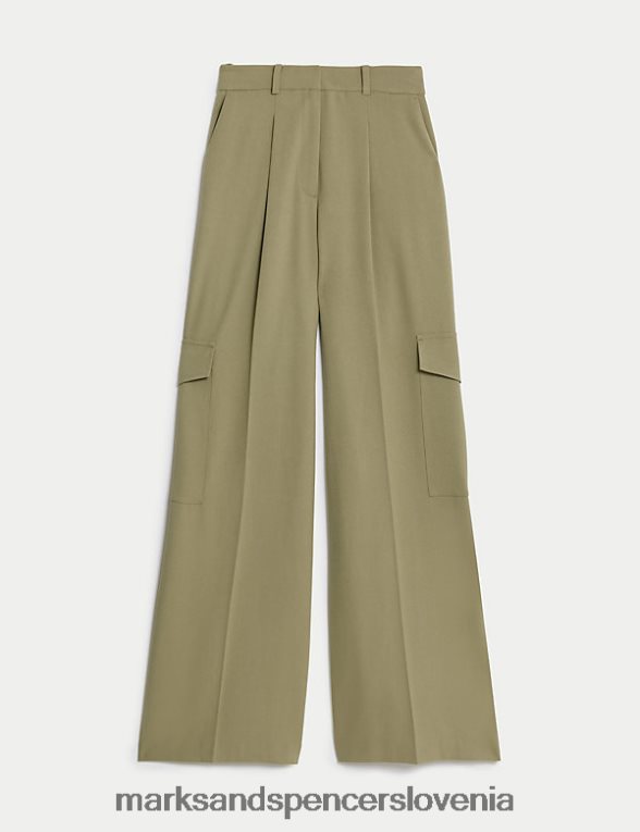 široke nagubane hlače cargo bledi kaki Marks & Spencer oblačila ženske 6T8F6X1426