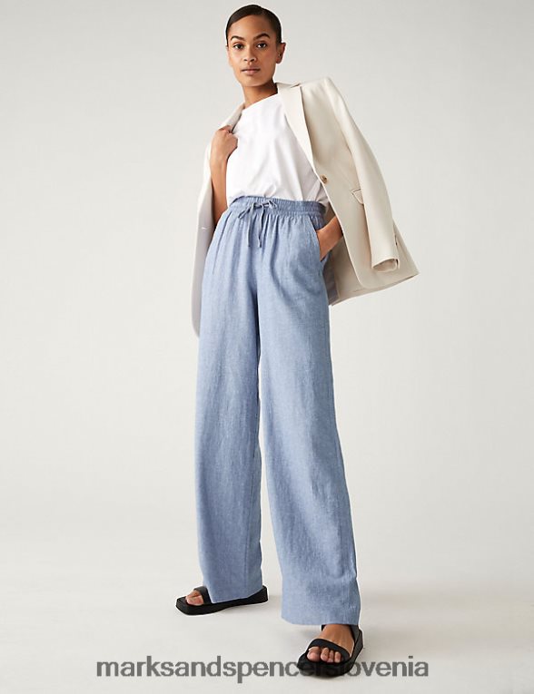 lanene široke hlače lahki chambray Marks & Spencer oblačila ženske 6T8F6X451