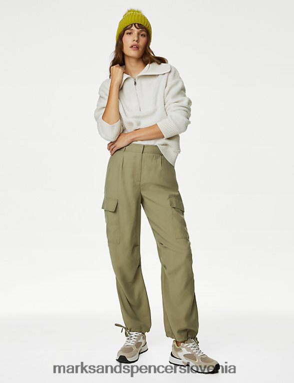 modalne bogate cargo široke hlače bledi kaki Marks & Spencer oblačila ženske 6T8F6X1460