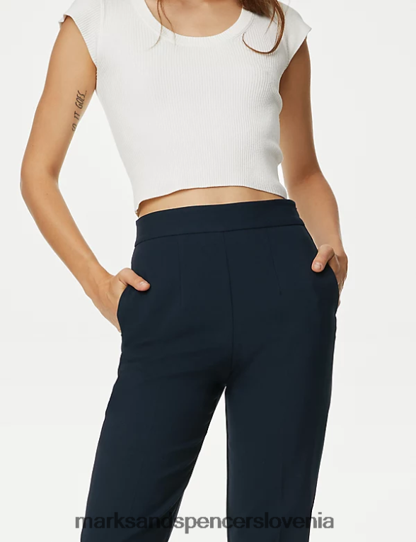 ravne hlače z zadrgo mornarica Marks & Spencer oblačila ženske 6T8F6X591