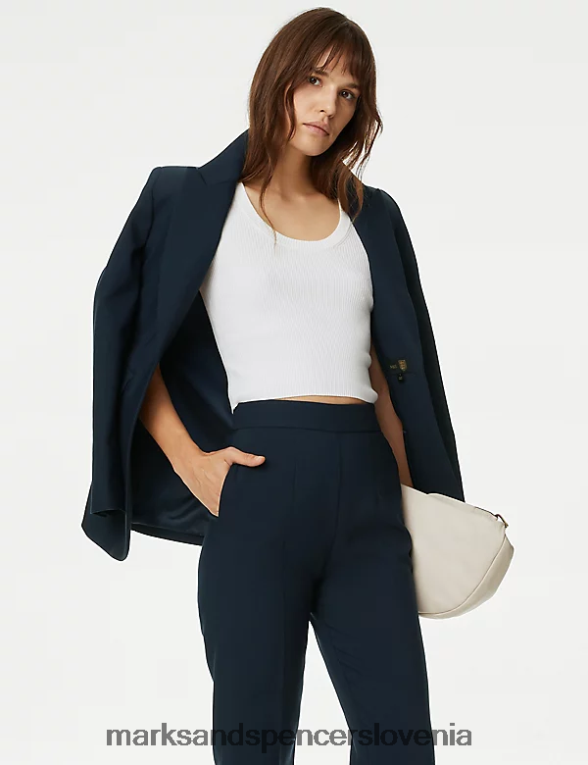 ravne hlače z zadrgo mornarica Marks & Spencer oblačila ženske 6T8F6X591