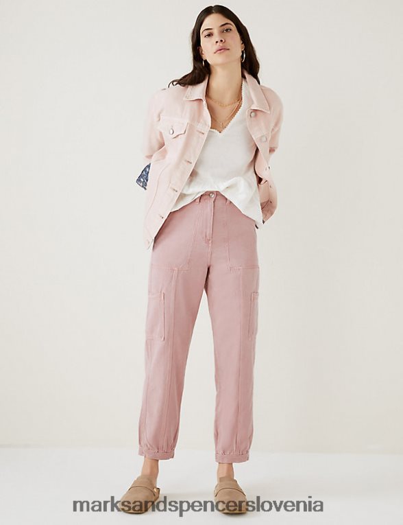zožene hlače iz mešanice liocela roza školjka Marks & Spencer oblačila ženske 6T8F6X2823