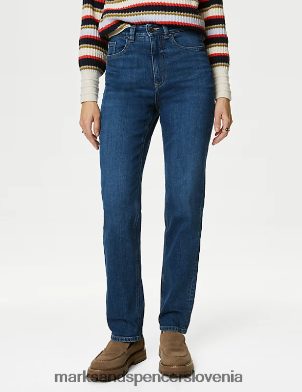 girlfriend ravne kavbojke srednje rasti srednji indigo Marks & Spencer oblačila ženske 6T8F6X380