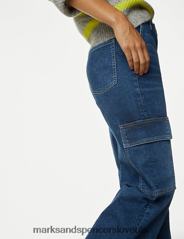 široke kargo kavbojke z visokim pasom temno indigo Marks & Spencer oblačila ženske 6T8F6X395