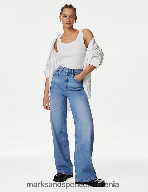 široke kavbojke svetlo denim Marks & Spencer oblačila ženske 6T8F6X3038