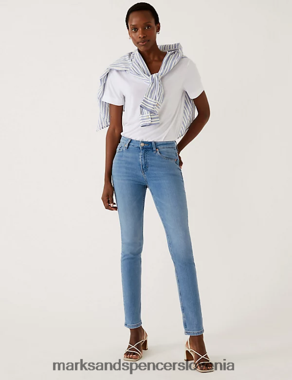 lily slim fit kavbojke z raztegljivim svetlo indigo Marks & Spencer oblačila ženske 6T8F6X2730