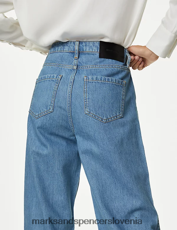 sproščene ravne kavbojke z visokim pasom chambray Marks & Spencer oblačila ženske 6T8F6X990