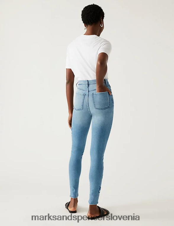 vezene ozke kavbojke z visokim pasom ivy svetlo indigo Marks & Spencer oblačila ženske 6T8F6X1253