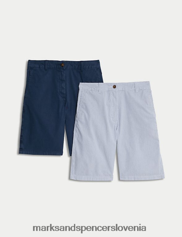 2pk bombažne kratke chino hlače, obarvane s čajem mornarska mešanica Marks & Spencer oblačila ženske 6T8F6X1440
