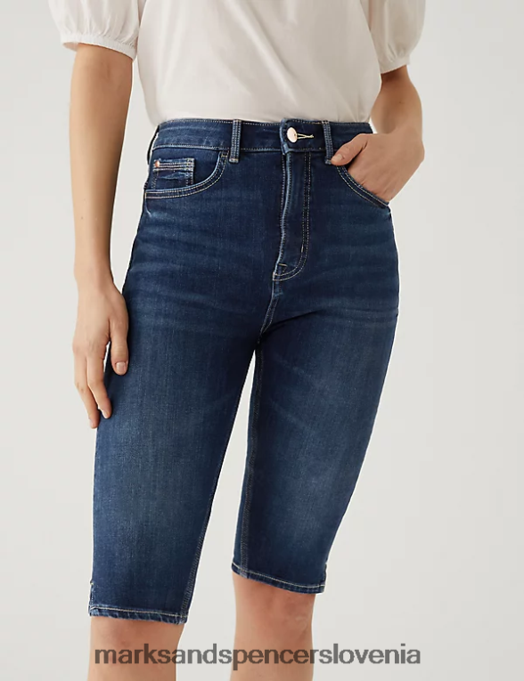 čarobne kratke hlače iz jeansa do kolen srednji indigo Marks & Spencer oblačila ženske 6T8F6X2626
