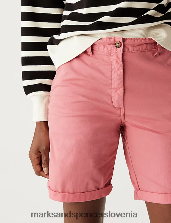 bombažne, čajno obarvane kratke hlače chino srednje roza Marks & Spencer oblačila ženske 6T8F6X2235