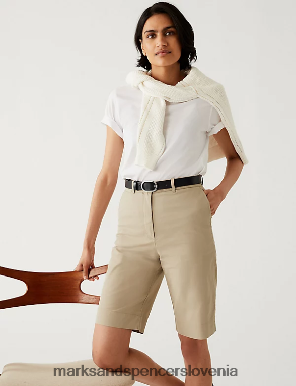 bombažne kratke chino hlače do kolen kava Marks & Spencer oblačila ženske 6T8F6X508