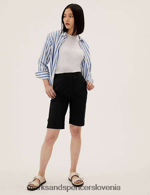 bombažne kratke chino hlače do kolen Črna Marks & Spencer oblačila ženske 6T8F6X890