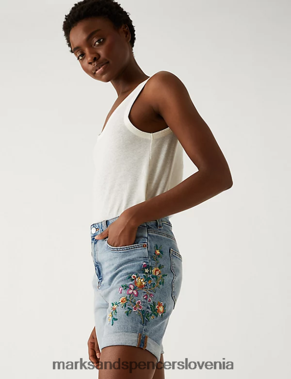 denim boyfriend vezene kratke hlače srednji indigo Marks & Spencer oblačila ženske 6T8F6X2862