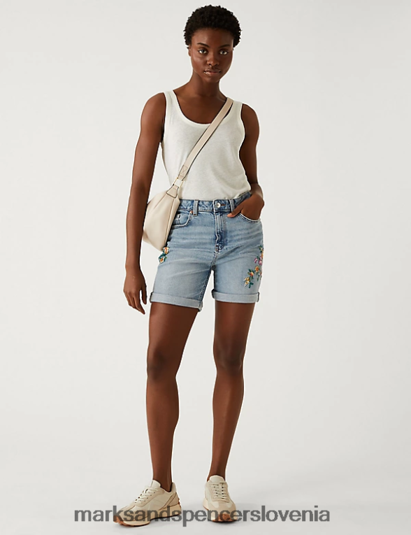 denim boyfriend vezene kratke hlače srednji indigo Marks & Spencer oblačila ženske 6T8F6X2862