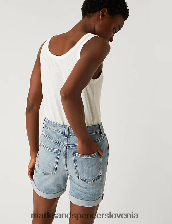 denim boyfriend vezene kratke hlače srednji indigo Marks & Spencer oblačila ženske 6T8F6X2862