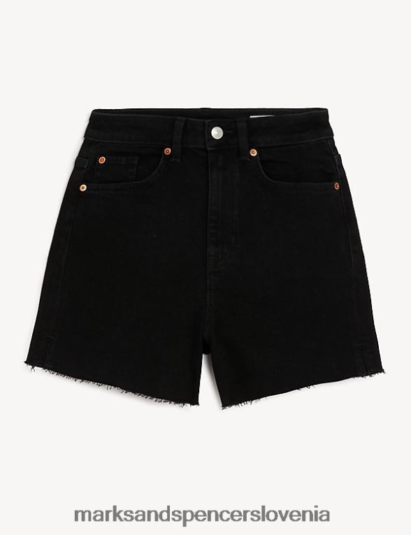 denim mom kratke hlače z visokim pasom Črna Marks & Spencer oblačila ženske 6T8F6X2349