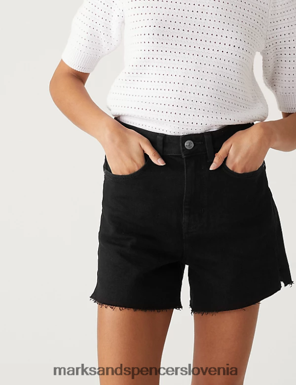 denim mom kratke hlače z visokim pasom Črna Marks & Spencer oblačila ženske 6T8F6X2349