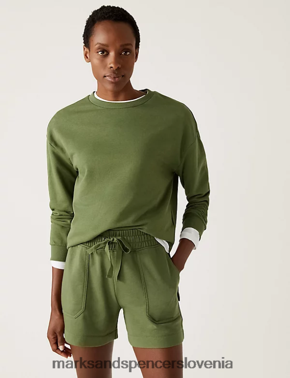 jogger kratke hlače iz bogatega bombaža olivno Marks & Spencer oblačila ženske 6T8F6X1524