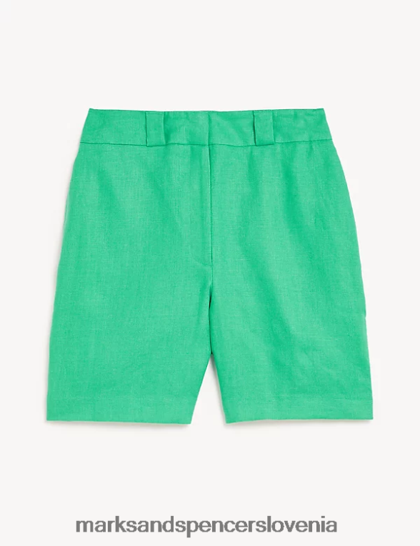 kratke hlače z visokim pasom iz čistega irskega perila zelena meta Marks & Spencer oblačila ženske 6T8F6X3067