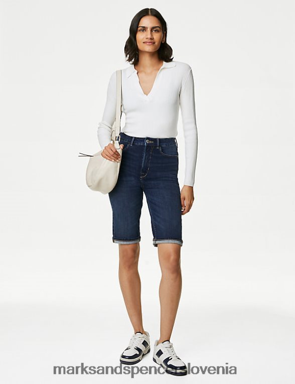 magic shaping denim bermuda hlače temno indigo Marks & Spencer oblačila ženske 6T8F6X1514