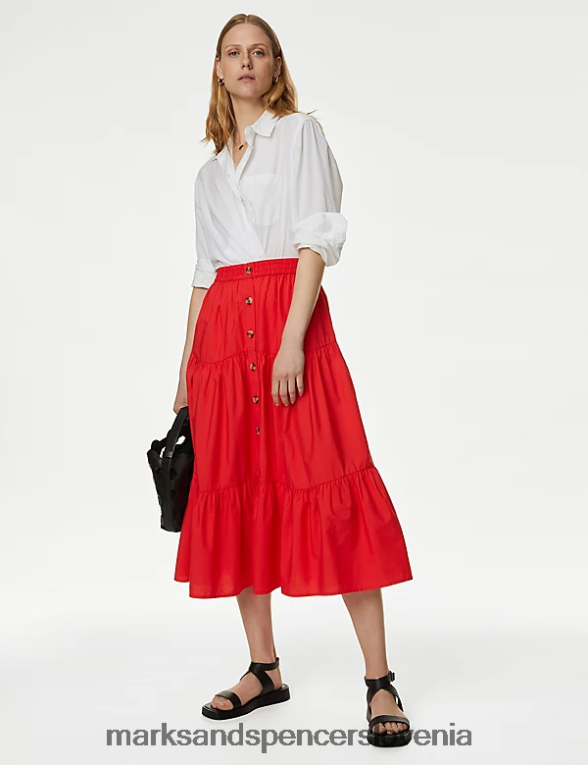 bombažno midi krilo z gumbi rdeča Marks & Spencer oblačila ženske 6T8F6X851