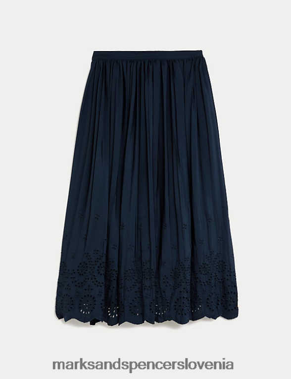 broderie nagubano midaxi krilo mornarica Marks & Spencer oblačila ženske 6T8F6X1404