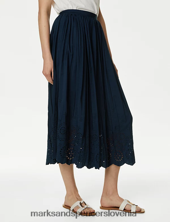 broderie nagubano midaxi krilo mornarica Marks & Spencer oblačila ženske 6T8F6X1404